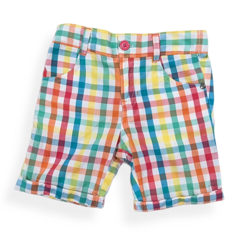 Rainbow plaid gingham shorts with heart pockets